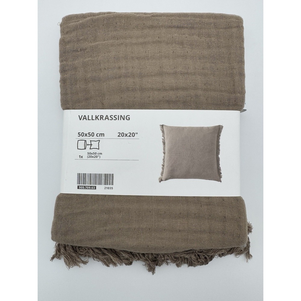 New IKEA VALLKRASSING Tan Brown Pillow Cover Cotton  20" x 20" 905.709.63
